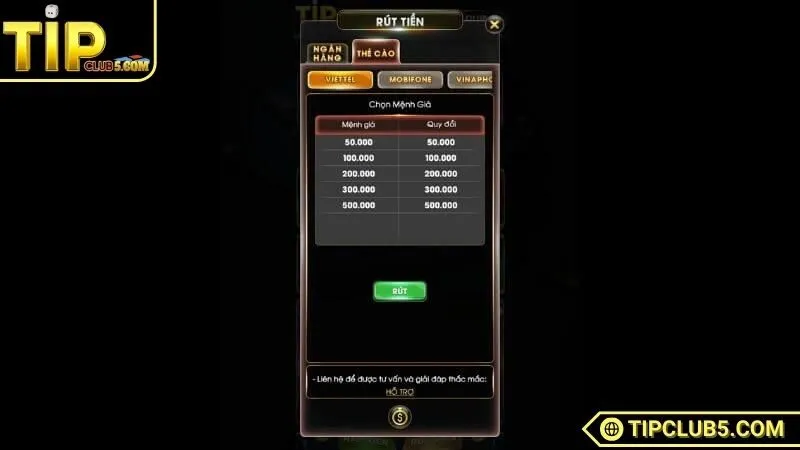 Cách rút tiền TIPCLUB tại sân chơi